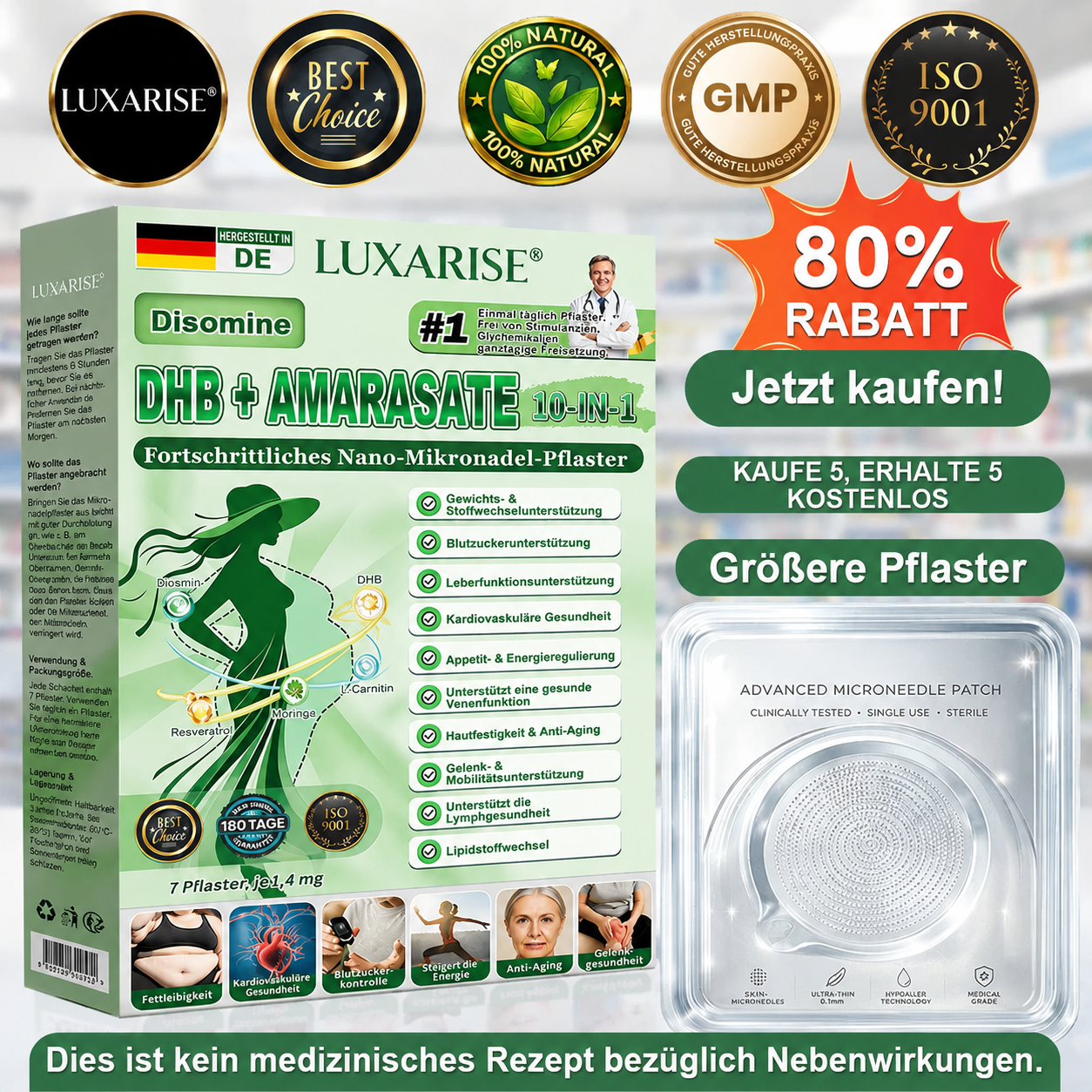 💪Neu eingetroffen💪 LUXARISE® Moringa Berberinex NAD+ 10-in-1 Nano-Mikronadel-Patch (Nur einmal täglich, sichtbare Veränderungen in 7 Tagen) ✅ Für Übergewicht, lockere Haut, Diabetes, Schlafapnoe, Gelenkprobleme und mehr