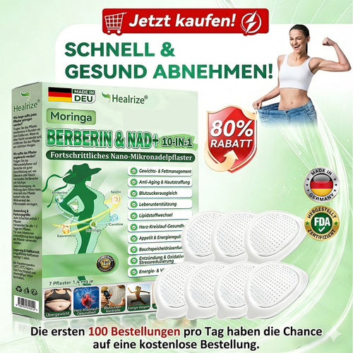 [Nur noch 10 Minuten!] Healrize® Moringa Berberinex NAD+ 10-in-1 Nano-Mikronadel-Patch (Nur einmal täglich, sichtbare Veränderungen in 7 Tagen) ✅ Für Übergewicht, lockere Haut, Diabetes, Schlafapnoe, Gelenkprobleme und mehr