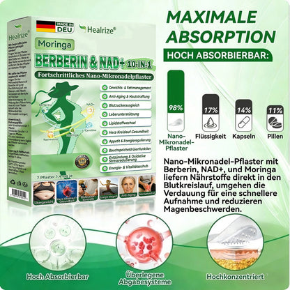 [Nur noch 10 Minuten!] Healrize® Moringa Berberinex NAD+ 10-in-1 Nano-Mikronadel-Patch (Nur einmal täglich, sichtbare Veränderungen in 7 Tagen) ✅ Für Übergewicht, lockere Haut, Diabetes, Schlafapnoe, Gelenkprobleme und mehr